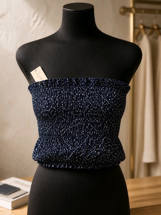 Universal Thread Tops - Smocked Navy Strapless Tube Top - Speckled Print